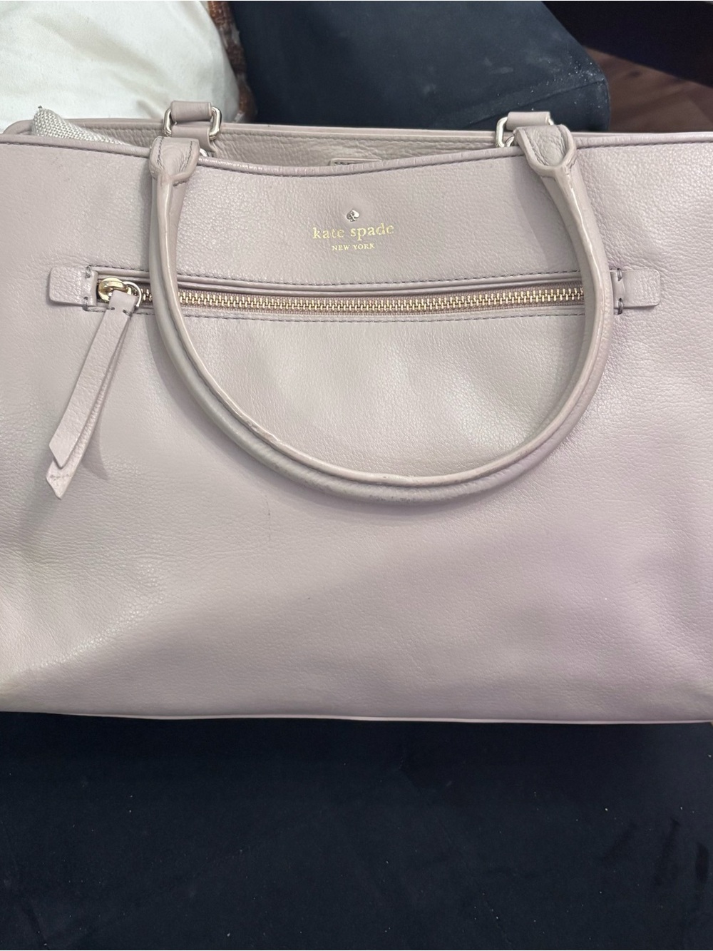 kate spade beige leather zip-front tote